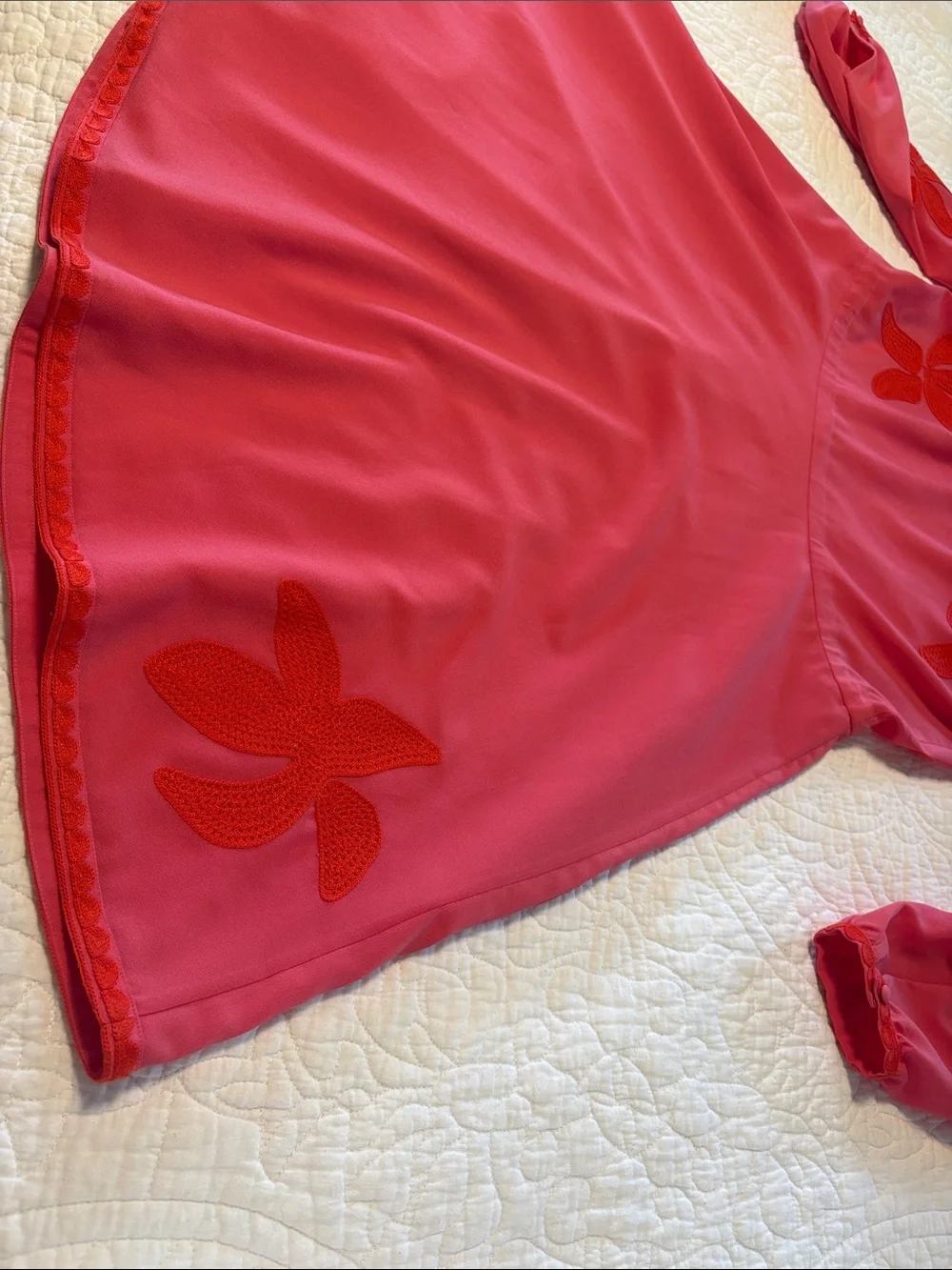 Tory Burch Pink Dress with Red/orange Floral Embroidery size 4